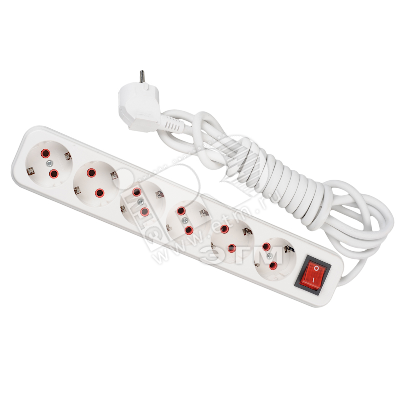 Изображение товара Удлинитель 6 гнезд с заземлением 2м без выключателя Белый Lezard