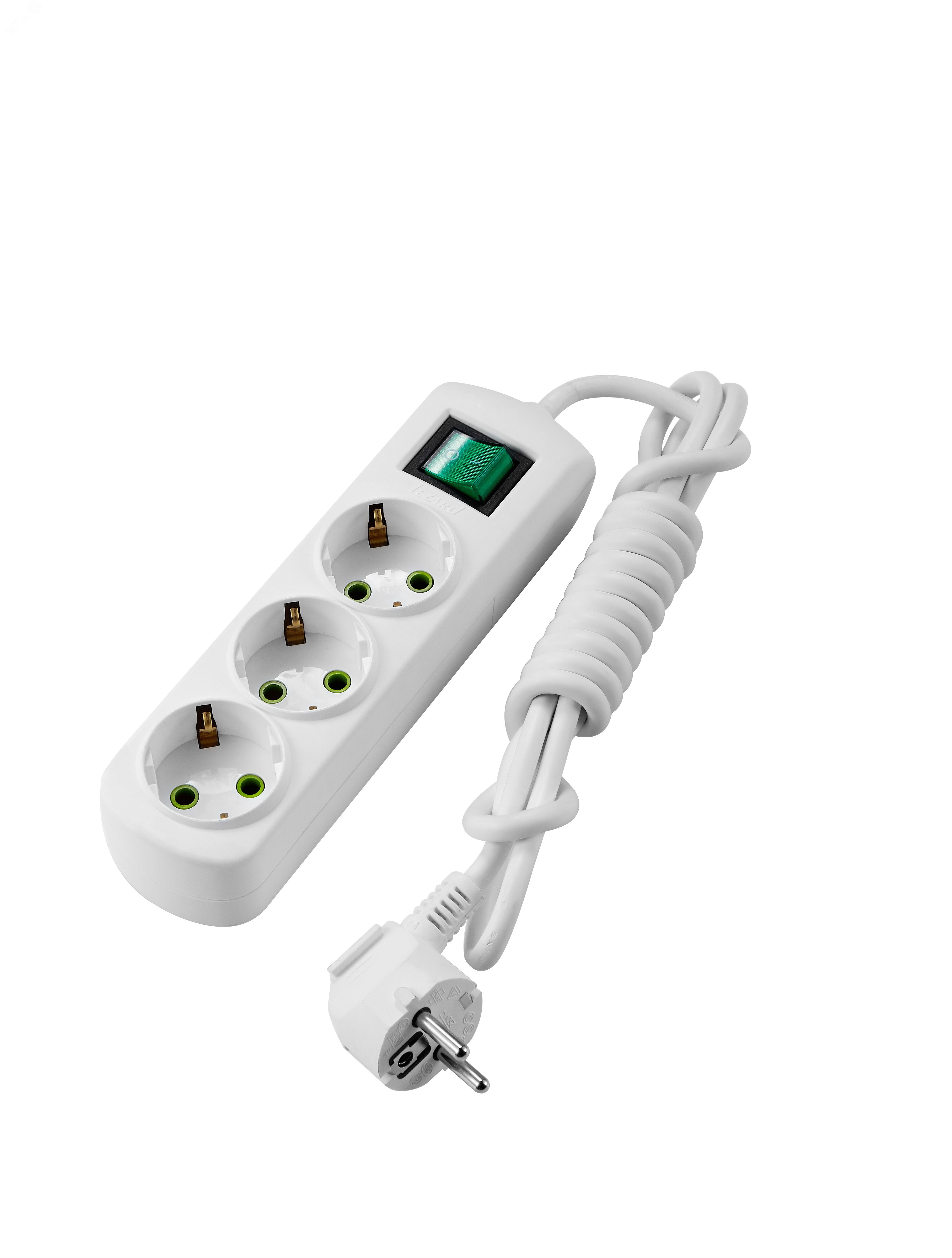 Изображение товара Удлинитель с 3 входами, 2 метра, выключатель, белый цвет
