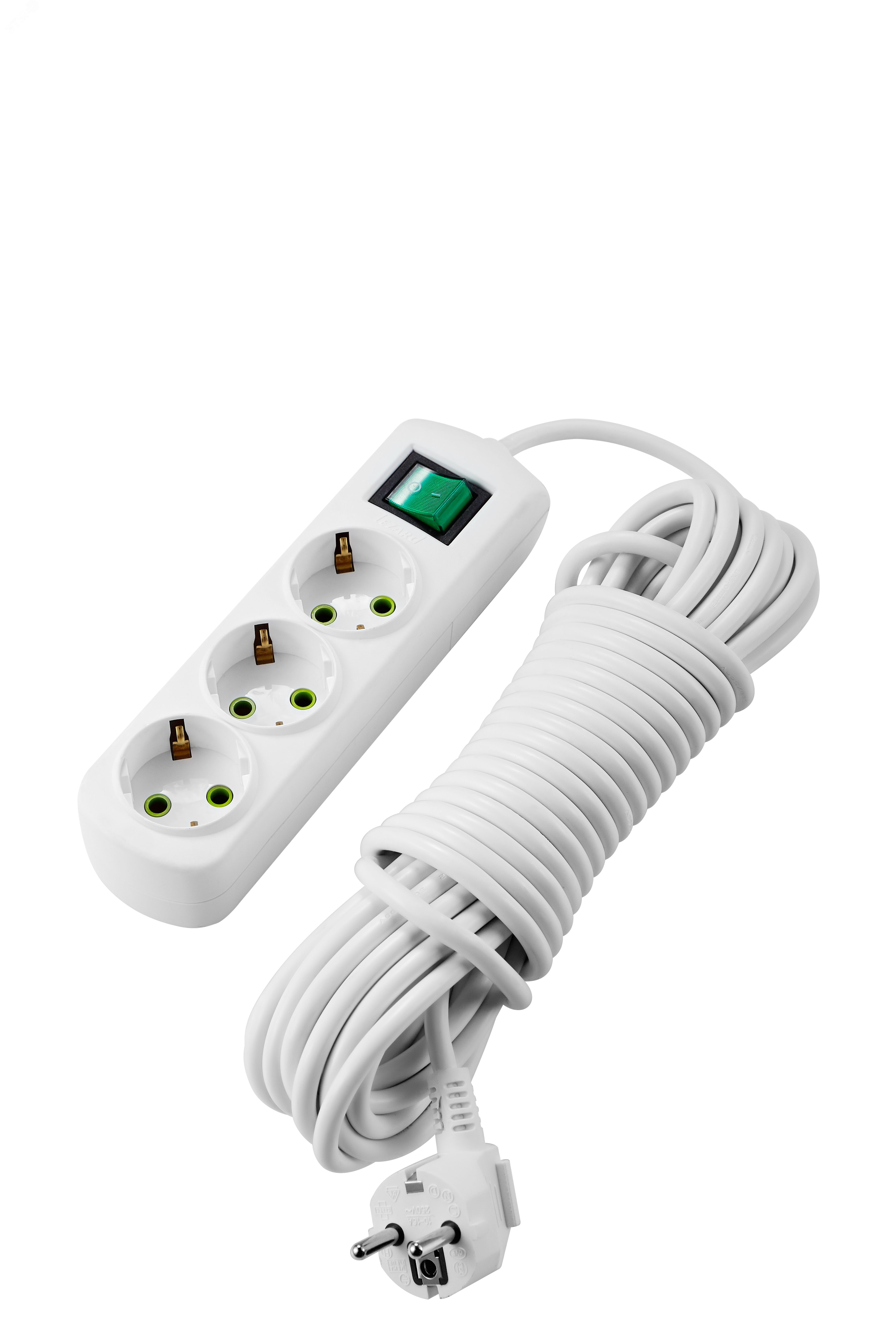 Изображение товара Удлинитель с 3 входами и выключателем 5 метров белый Lezard