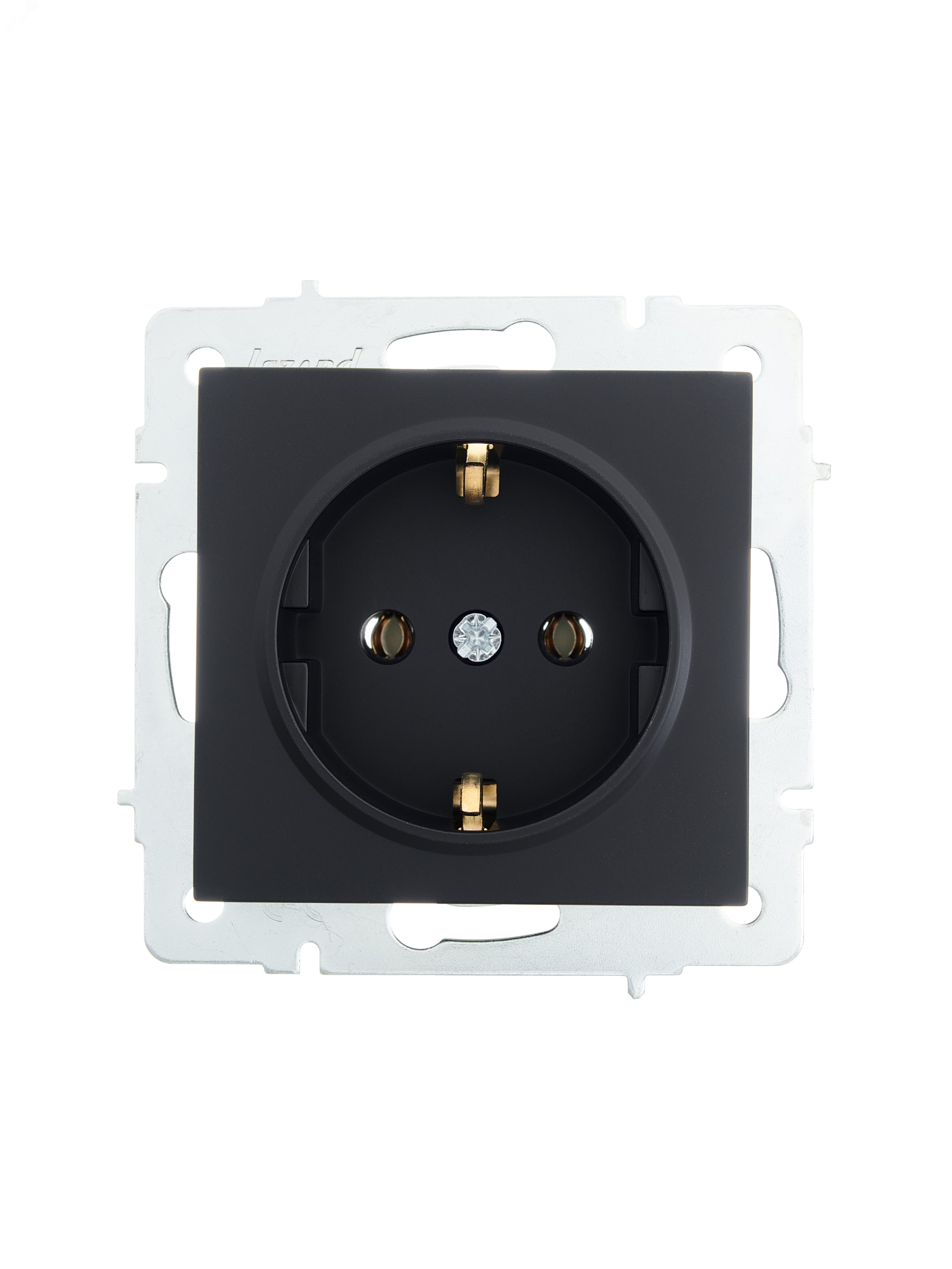 Изображение товара Розетка Lezard Vesna одинарная черный бархат встроенная с заземлением