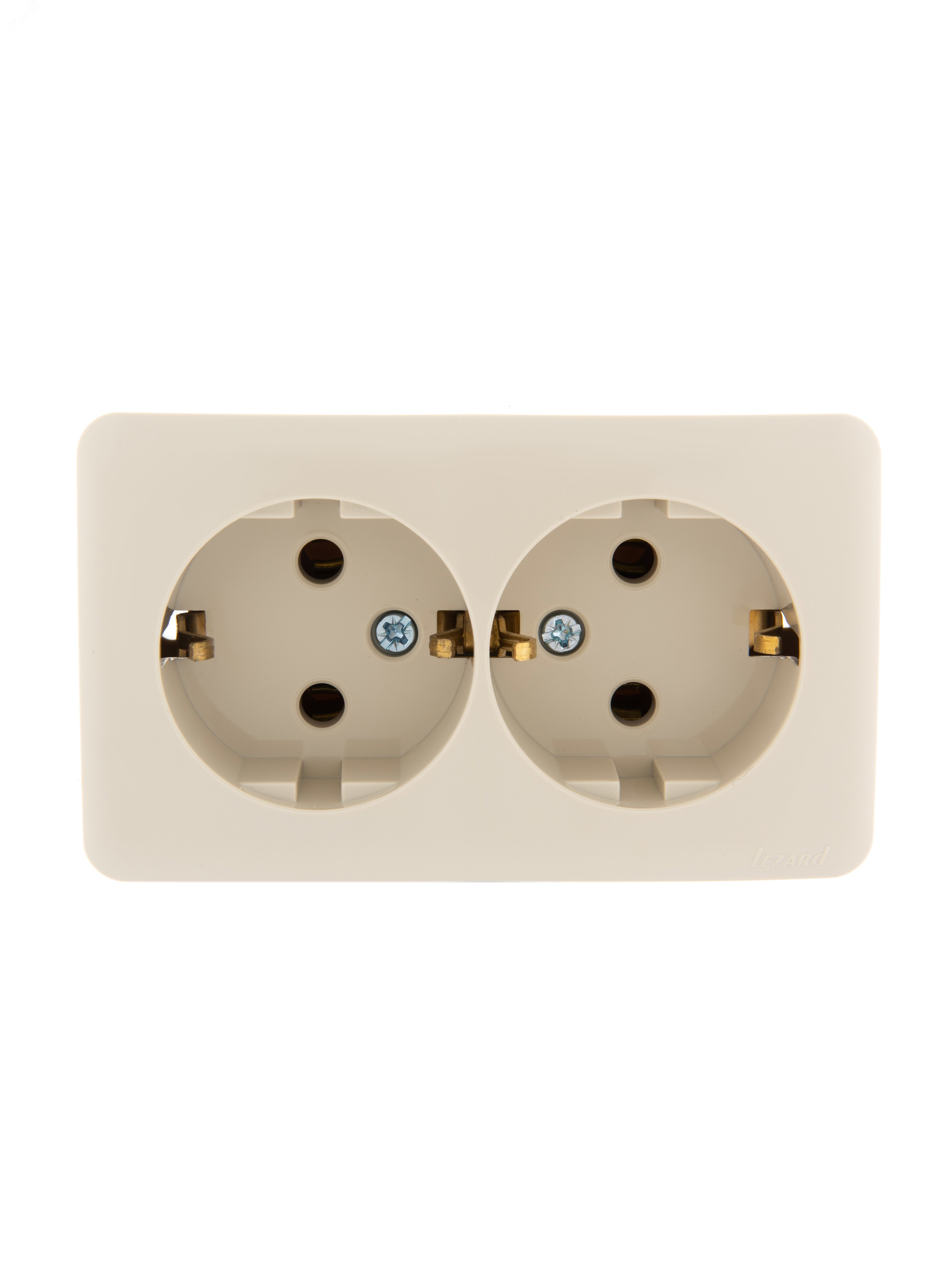 Изображение товара Розетка двойная с/з закрытый корпус Lezard серия VIOLA кремовая 220 В