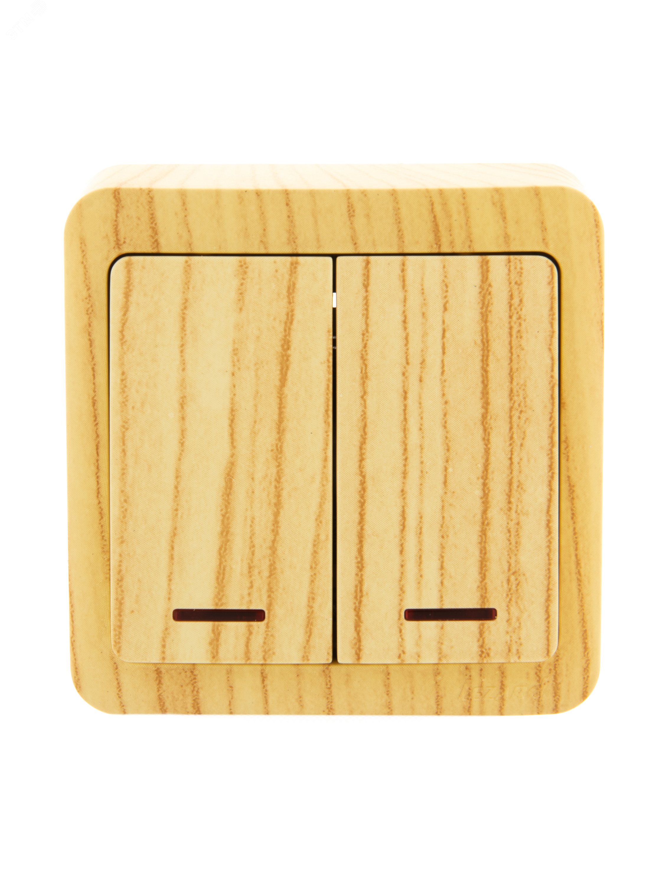 Изображение товара Выключатель двойной с подсветкой VIOLA белёный дуб 12 шт