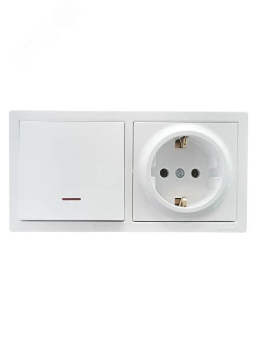 Изображение товара LETO Выключатель с подсветкой и розетка с заземлением, белый горизонталь Lezard 752-0200-170BIP (шт)