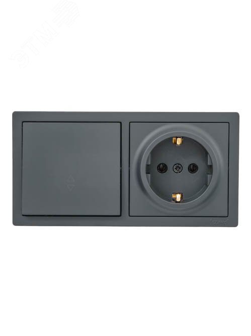 Изображение товара LETO Выключатель проходной и розетка с заземлением, графит горизонталь Lezard 752-3400-170BVP (шт)