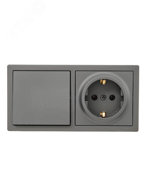 Изображение товара LETO Выключатель проходной и розетка с заземлением, платина горизонталь Lezard 752-3500-170BVP (шт)