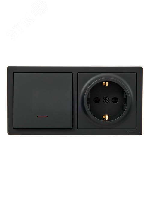 Изображение товара Выключатель с подсветкой и розетка с заземлением Lezard 752-4200-170BIP черный