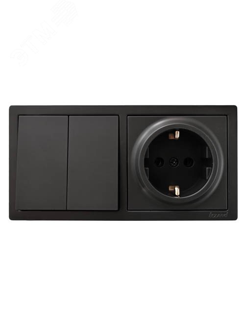 Изображение товара Выключатель двойной и розетка серия LETO черный бархат Lezard 752-4200-170BKP