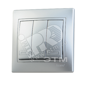 Мира Выключатель тройной металлик серый с вставкой 701-1010-109 Lezard