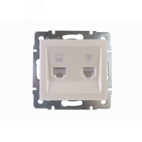 Изображение товара Розетка RAIN компьютерная + телефон жемчужно-белый перламутр механизм (шт)