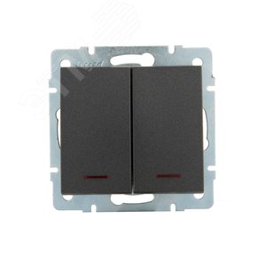 Изображение товара Выключатель RAIN двойной с подсветкой черный графит матовый механизм (шт)