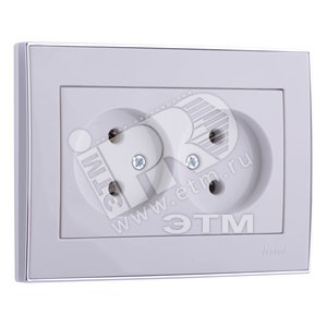 Изображение товара RAIN Розетка двойная без заземления керамика белая с боковой вставкой хром (шт)