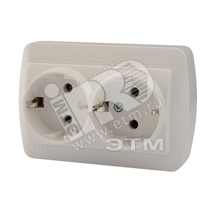 Изображение товара DEMET Розетка двойная с заземлением закрытый корпус наружная белая (шт)