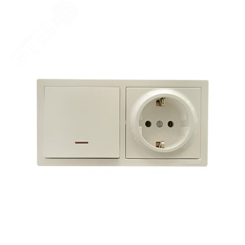 Изображение товара LETO Выключатель с подсветкой и розетка с заземлением, крем горизонталь Lezard 752-0300-170BIP (шт)