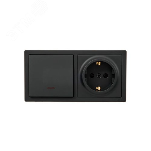 Изображение товара LETO Выключатель с подсветкой и розетка с заземлением, черный бархат горизонталь Lezard 752-4200-170BIP (шт)