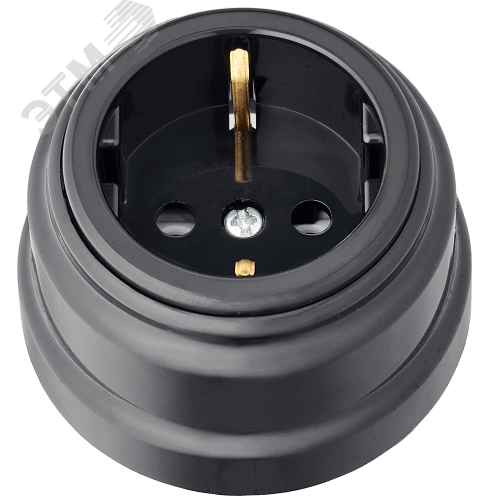 Изображение товара Ретро розетка электрика с заземлением РА16-0202 черная открытая установка