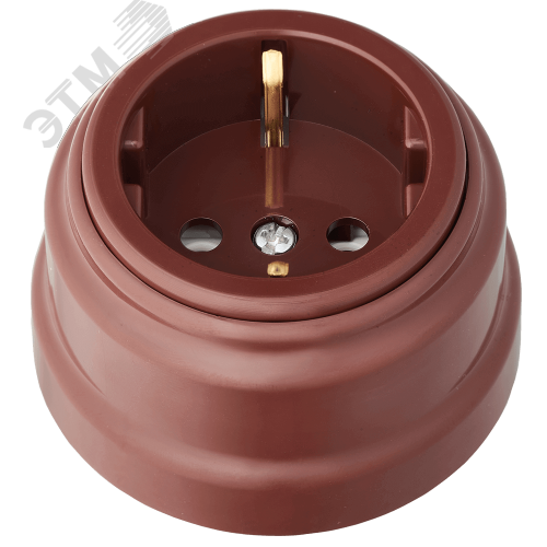 Изображение товара Ретро электрическая розетка с заземляющим контактом коричневая открытая установка РА16-0202