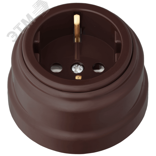 Изображение товара Ретро розетка электрическая одноместная с заземляющим контактом для открытой установки шоколад