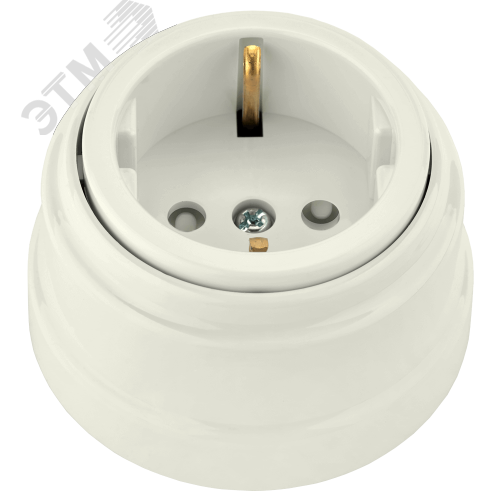 Изображение товара Ретро розетка штепсельная открытая установка с заземлением и шторками бежевый РА16-0206