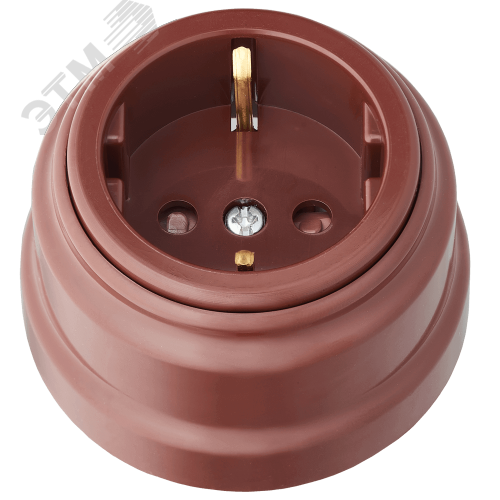 Изображение товара Ретро розетка электрическая с заземляющим контактом и шторками 220 В коричневая