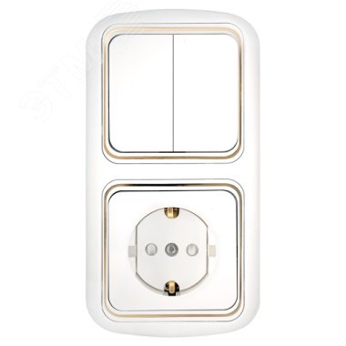 Изображение товара Беларусь Блок: выключатель двухклавишный + розетка с заземлением со шторками (шт)