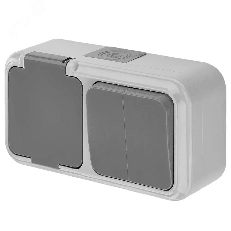 Изображение товара Блок выключатель двухклавишный с розеткой IP54 БелТИЗ