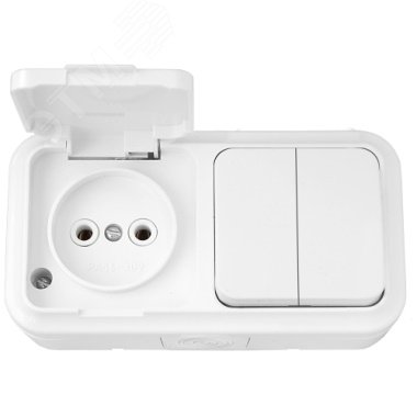Изображение товара Блок наружный IP44 выключатель двухклавичный и розетка