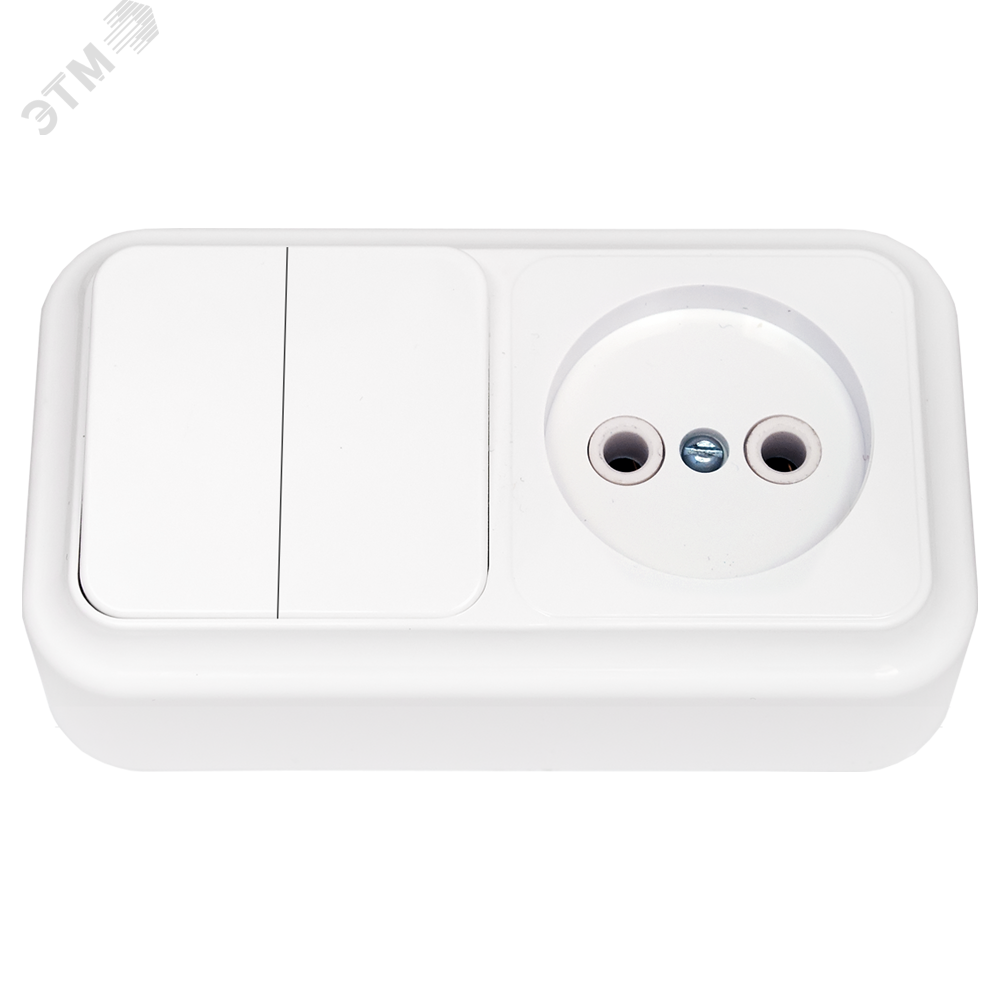 Изображение товара Беларусь Блок: выключатель двухклавишный + розетка без заземления наружный Пралеска (шт)