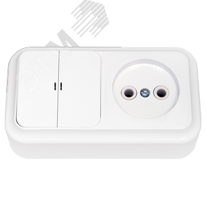 Изображение товара Беларусь Блок выключатель двухклавишныйс индикатором+розетка наружный (шт)