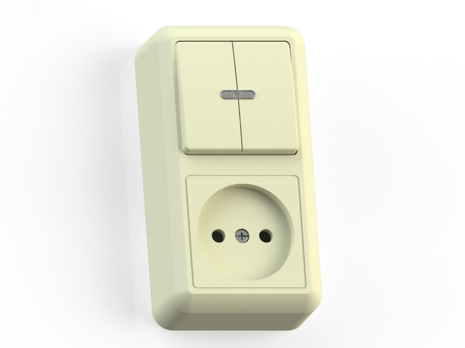 Изображение товара Блок комбинированный оу выключатель с розеткой 2К слоновая кость серия ОПТИМА Кунцево-Электро