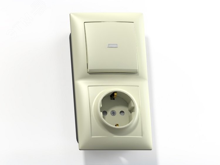 Изображение товара Блок комбинированный с/у выключатель одноклавишный и розетка 2К+З, бежевый, серия Селена