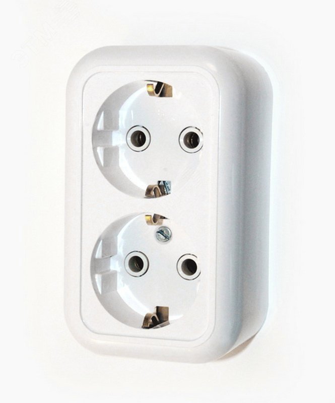 Изображение товара Валентина Розетка 2 поста наружная с заземлением белый РА16-826