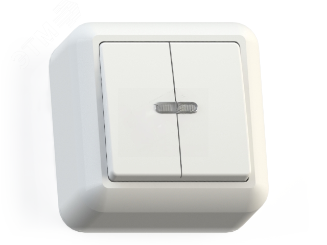 Изображение товара ОПТИМА Выключатель открытой установки двухклавишный со светоиндикацией, 10А А510-387 белый (шт)