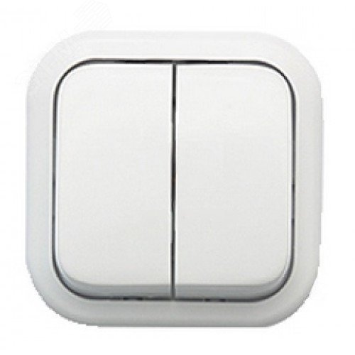 Изображение товара Выключатель открытой установки двухклавишный А56-025 белый 220В 6А