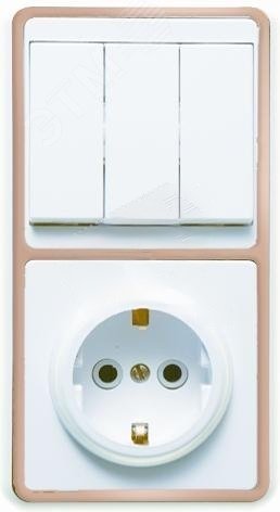 Изображение товара Выключатель с розеткой БЭЛЛА БКВР-033, 3 клавиши, заземление, IP20, Россия