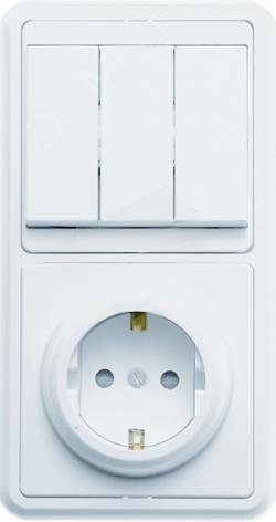 Изображение товара БЭЛЛА БКВР-036 выключатель трехклавишный и евророзетка с шторками белый