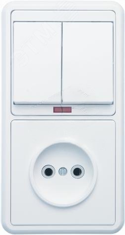 Изображение товара Двухклавишный выключатель с розеткой БЭЛЛА БКВР-213, белый, IP20, 220В
