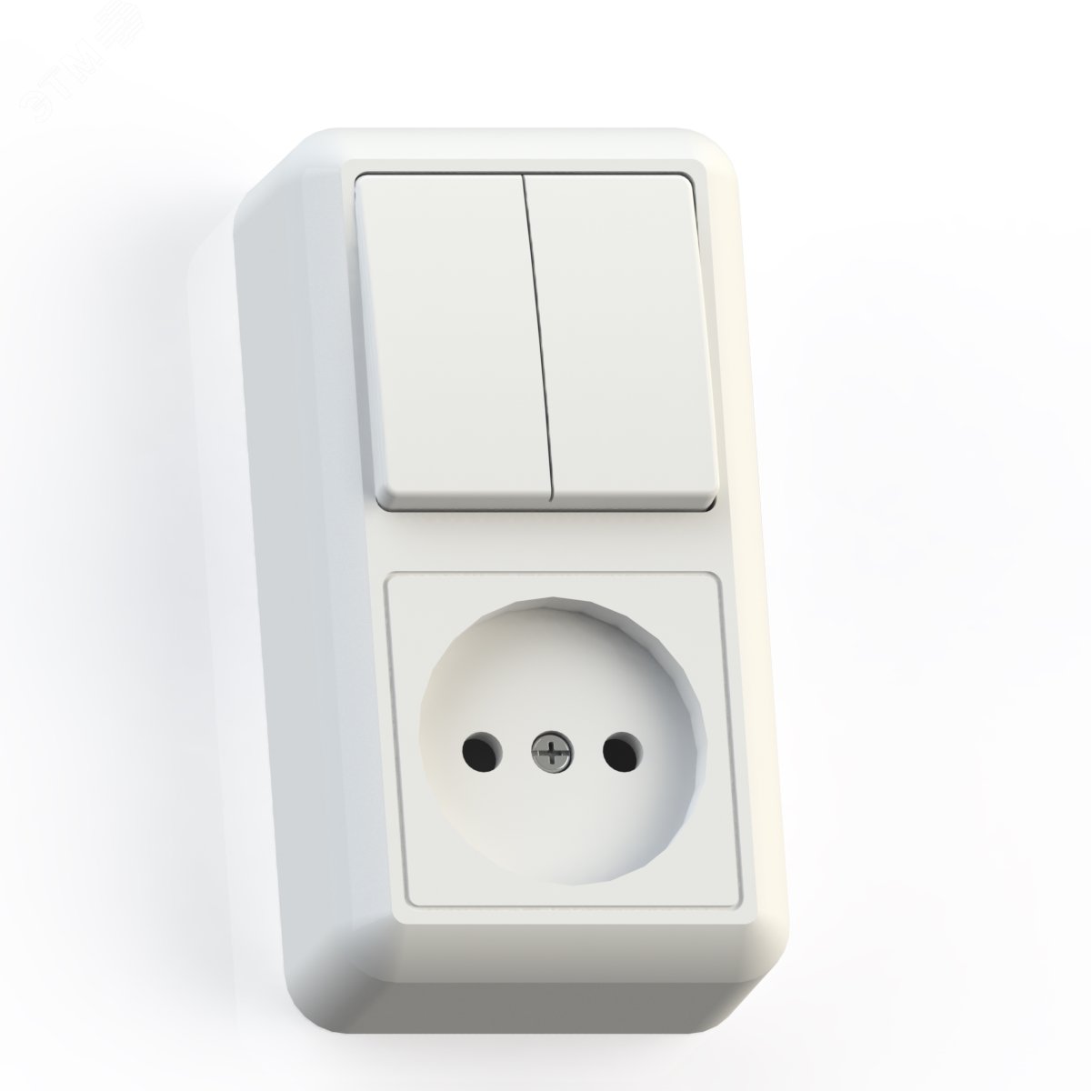 Изображение товара Блок комбинированный открытой установки БКВР-404 двухклавишный с розеткой белый