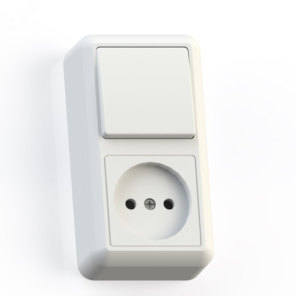 Изображение товара Комбинированный блок открытой установки одноклавишный выключатель и розетка белый ОПТИМА БКВР-427