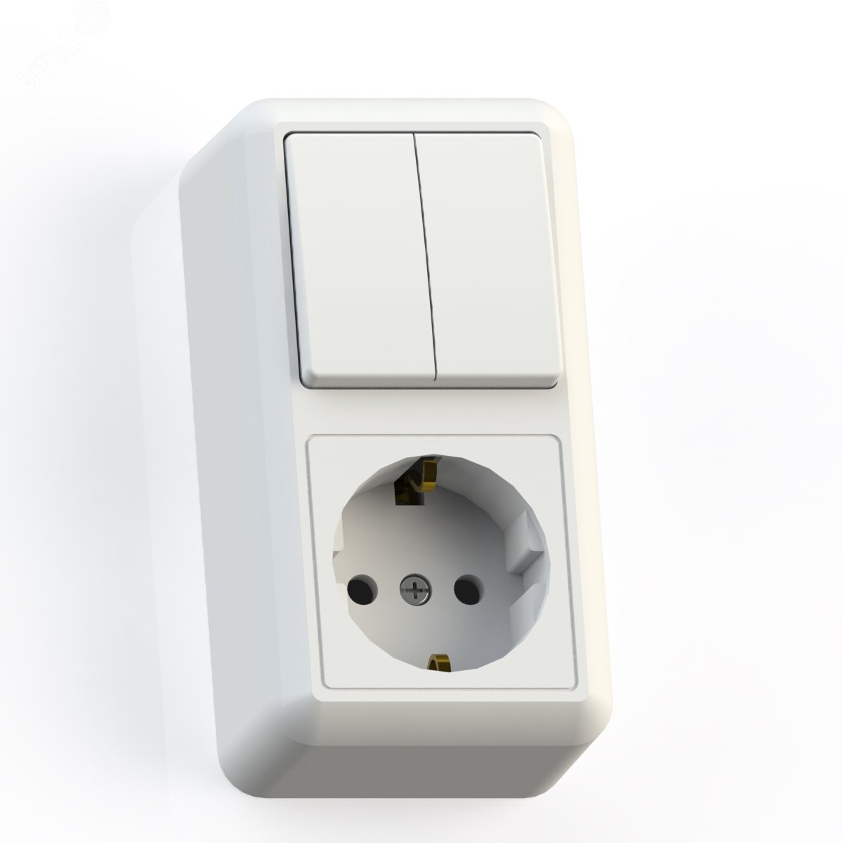 Изображение товара ОПТИМА Блок комбинированный открытой установки (двухклавишный выключатель+ розетка с заземляющим контактом) БКВР-428, белый (шт)