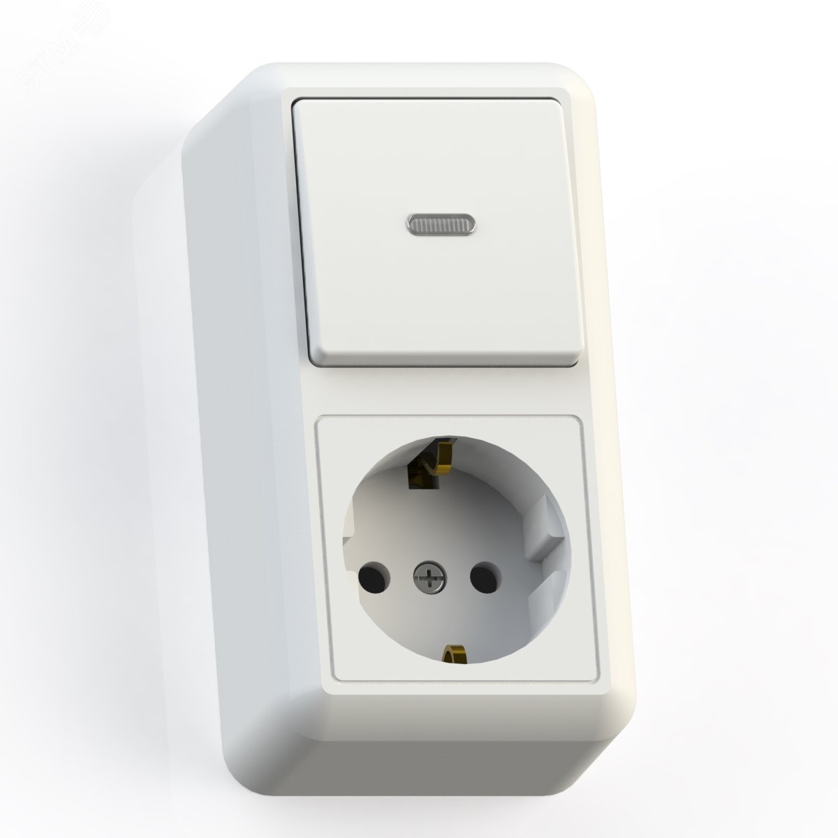 Изображение товара Выключатель с подсветкой и розеткой, IP20, 10А, 16А, белый, наружный