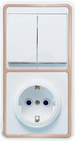 Изображение товара БЭЛЛА Блок БКВР-032 Выключатель двухклавишный + розетка с заземлением под золото
