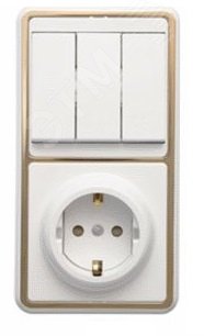 Изображение товара БЭЛЛА Блок БКВР-036 Выключатель трехклавишный + евророзетка со шторками золото (шт)