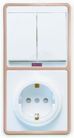 Изображение товара Блок комбинированный БЭЛЛА БКВР-210 двухклавишный с подсветкой и розеткой с заземлением