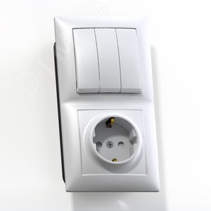 СЕЛЕНА Блок выключатель трехклавишный 10А/ розетка с заземлением со шторками 16А БКВР-416 скрытый белый