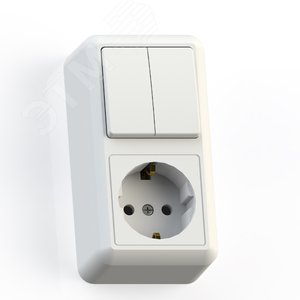 Изображение товара ОПТИМА Блок комбинированный открытой установки (двухклавишный выключатель+ розетка с заземляющим контактом) БКВР-428, белый (шт)