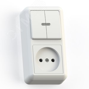 Изображение товара ОПТИМА Блок выключатель двухклавишный с подсветкой 10А/ розетка 16А БКВР-431 наружный белый (шт)