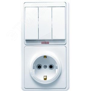 Изображение товара БЭЛЛА Блок БКВР-054 Выключатель трехклавишный с подсветкой + розетка с заземлением белый (шт)
