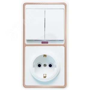 Изображение товара БЭЛЛА Блок БКВР-055 Выключатель двухклавишный с индикацией + розетка с заземлением золото (шт)