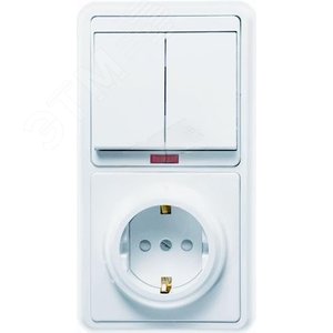 Изображение товара БЭЛЛА Блок БКВР-210 Выключатель двухклавишный с подсветкой + розетка с заземлением со шторками белый (шт)
