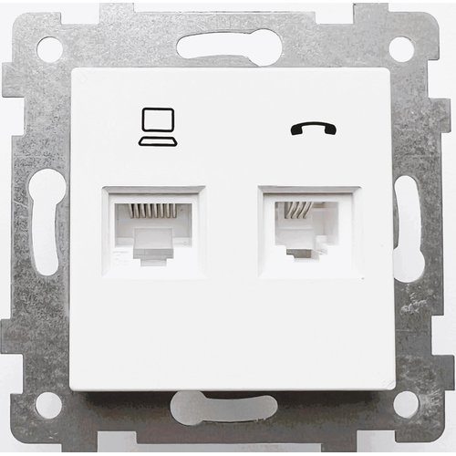 Изображение товара Мария Механизм розетки низковольтной ПК/ТЛФ 2 гнезда скр.уст. РКТ2-465 белый (шт)